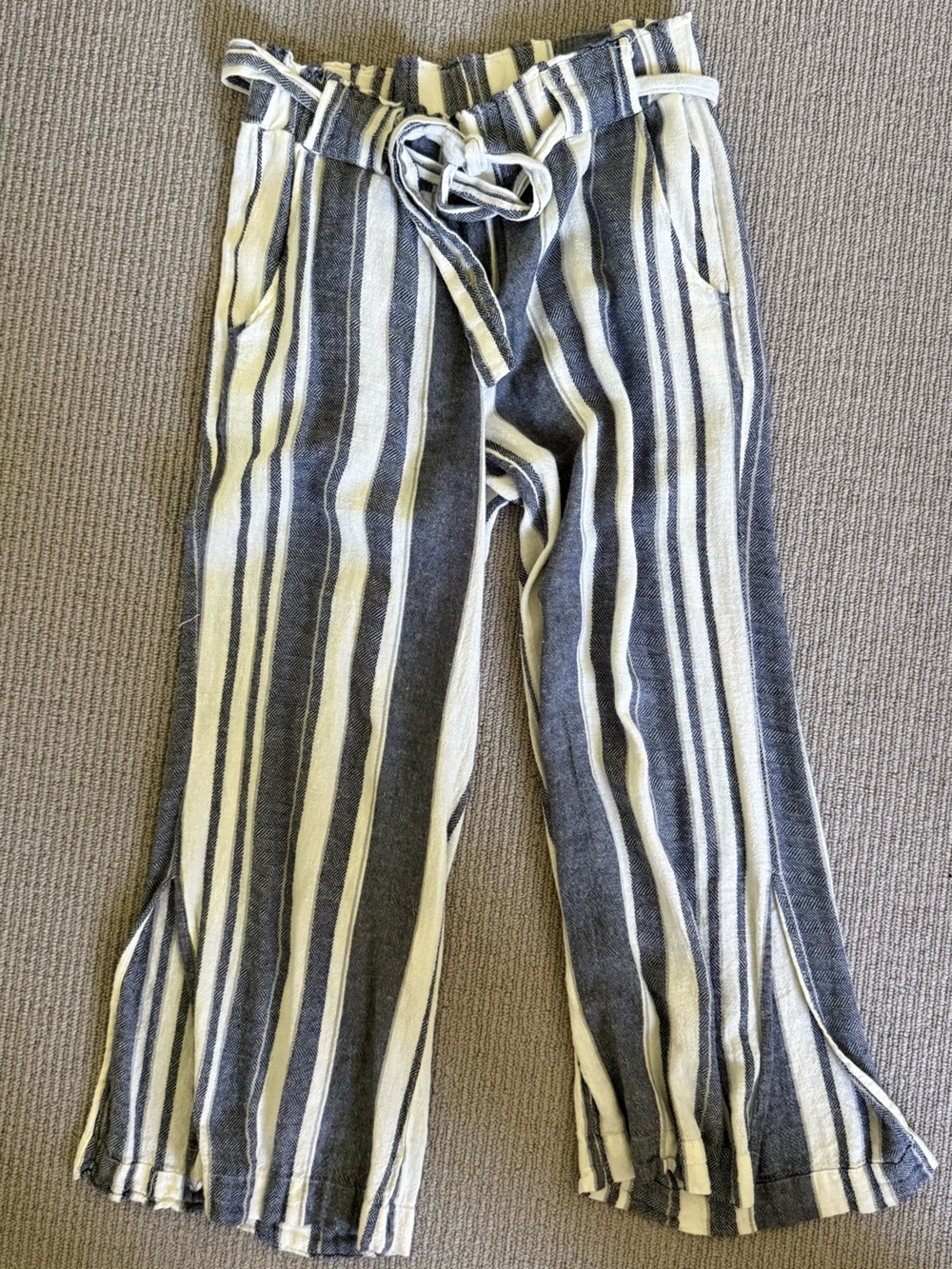 Striped Wide-Leg Tie-Waist Pants in Navy and White